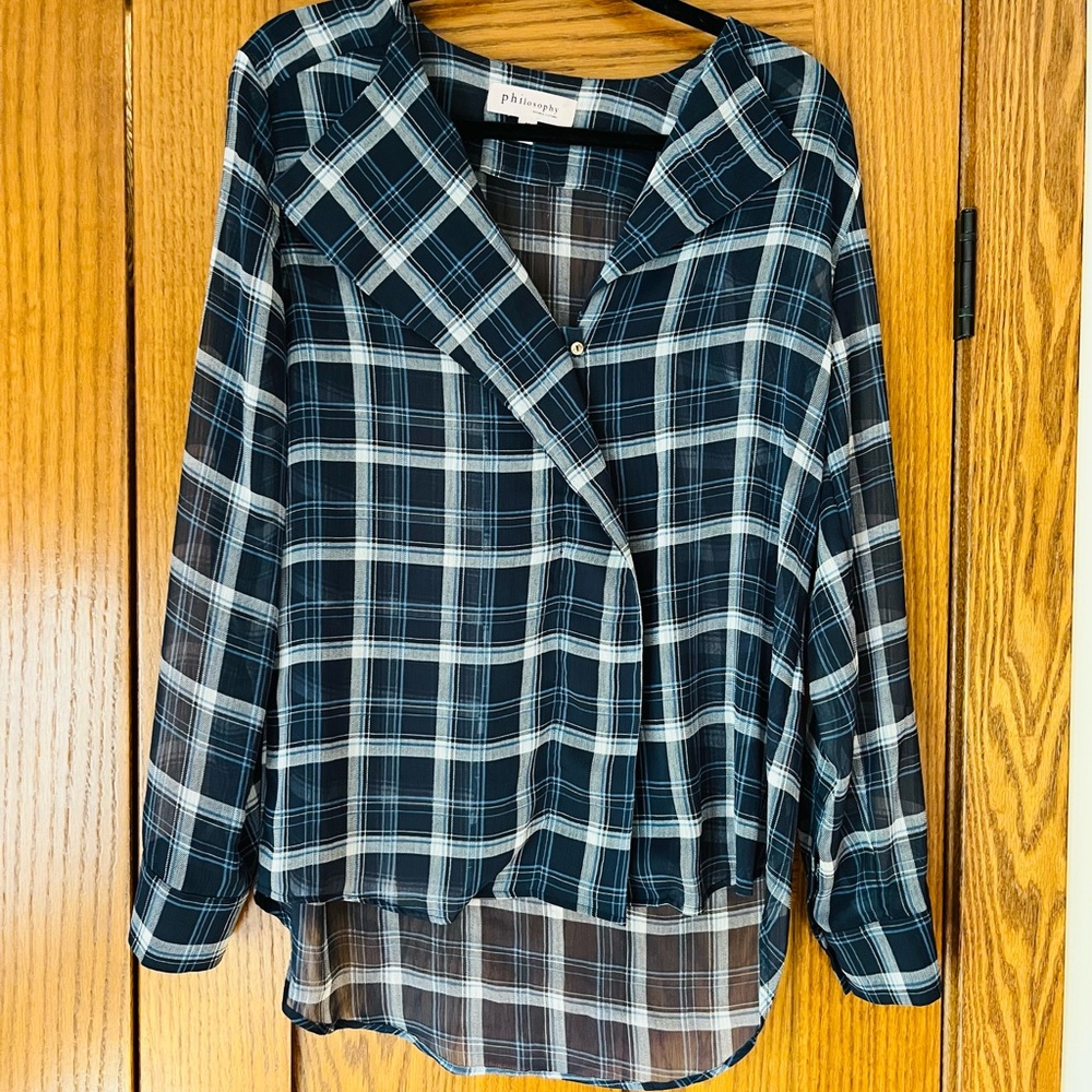 Philosophy Black and White Asymmetrical Button Down Shirt